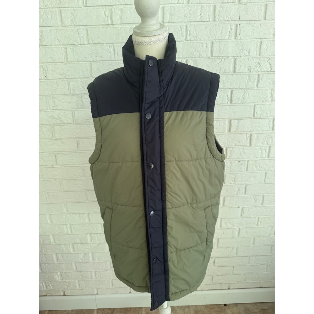 Southern Proper Puffer Vest Mens Medium Green‎ Navy Excellent Colorblock Quilted